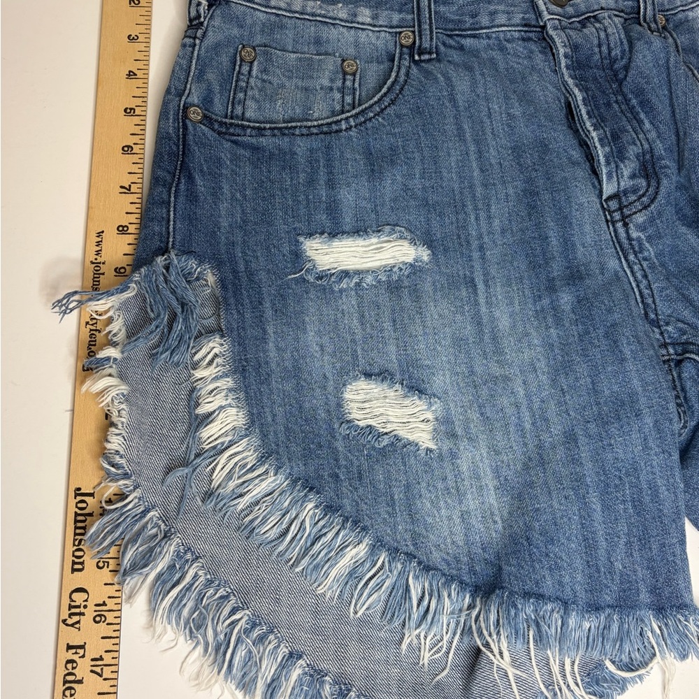 One Teaspoon FRANKIES Frayed Hem/Button Fly Blue Jean Denim Shorts/29 - Picture 7 of 16